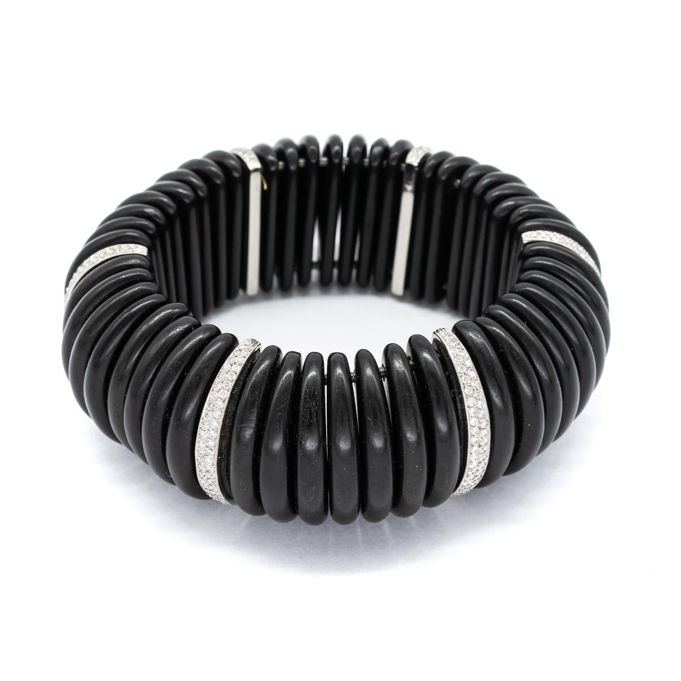 Women's Modern Ebony, Diamond and Platinum Cuff Bracelet, 2.75 Carats For Sale