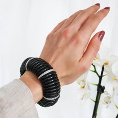 Modern Ebony, Diamond and Platinum Cuff Bracelet, 2.75 Carats