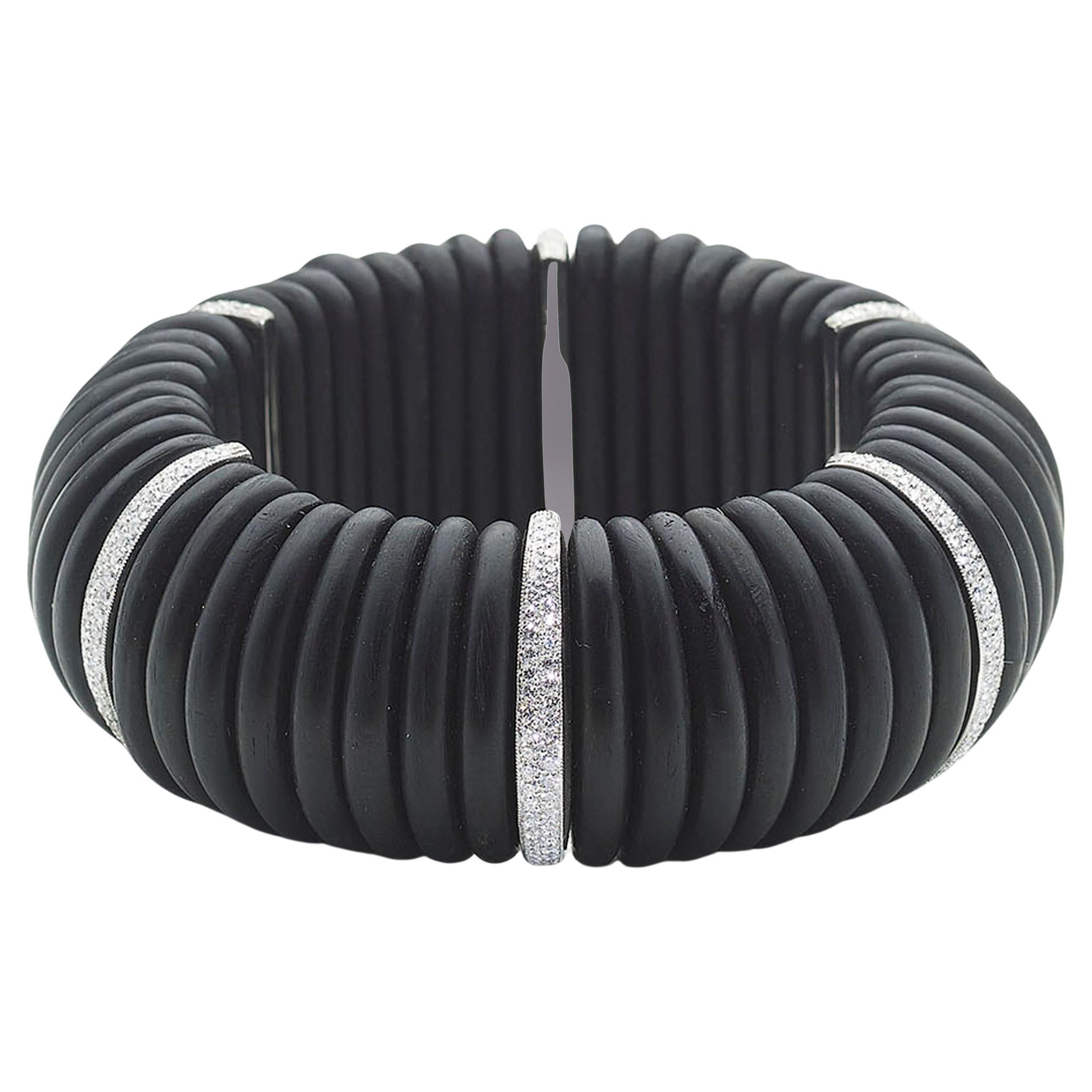 Modern Ebony, Diamond and Platinum Cuff Bracelet, 2.75 Carats