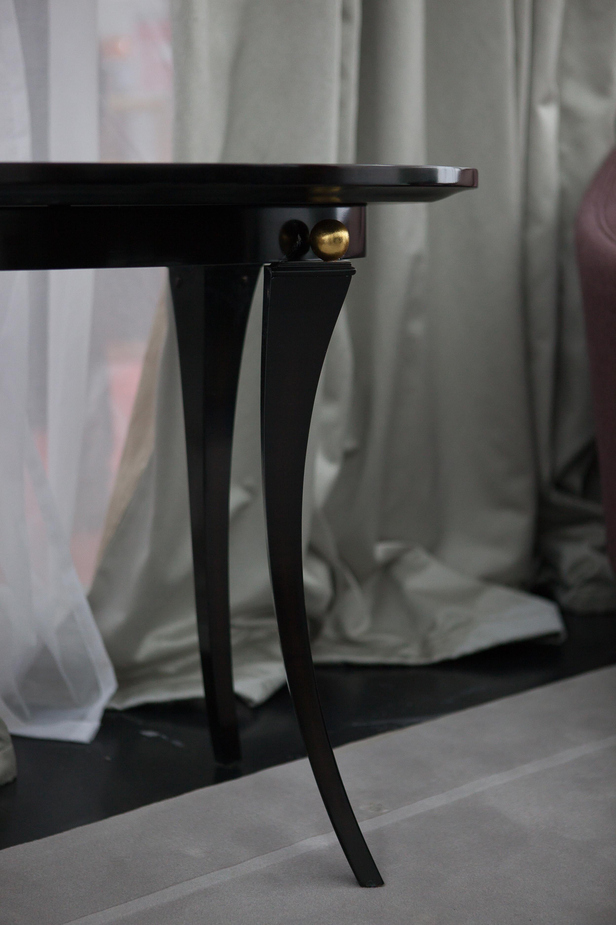 Gold Leaf Modern Ebony Wood Oval Coffee Table For Sale