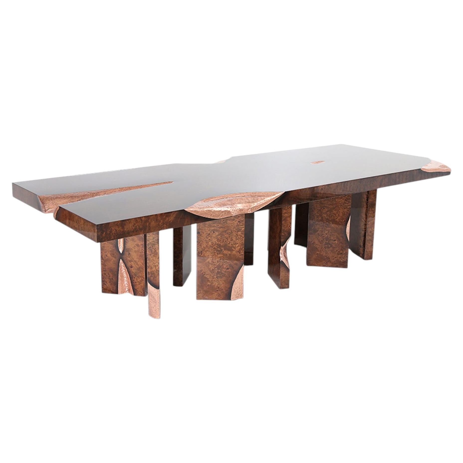 Modern Eclectic Dining or Office, Conference Table with Poplar Roots, Copper