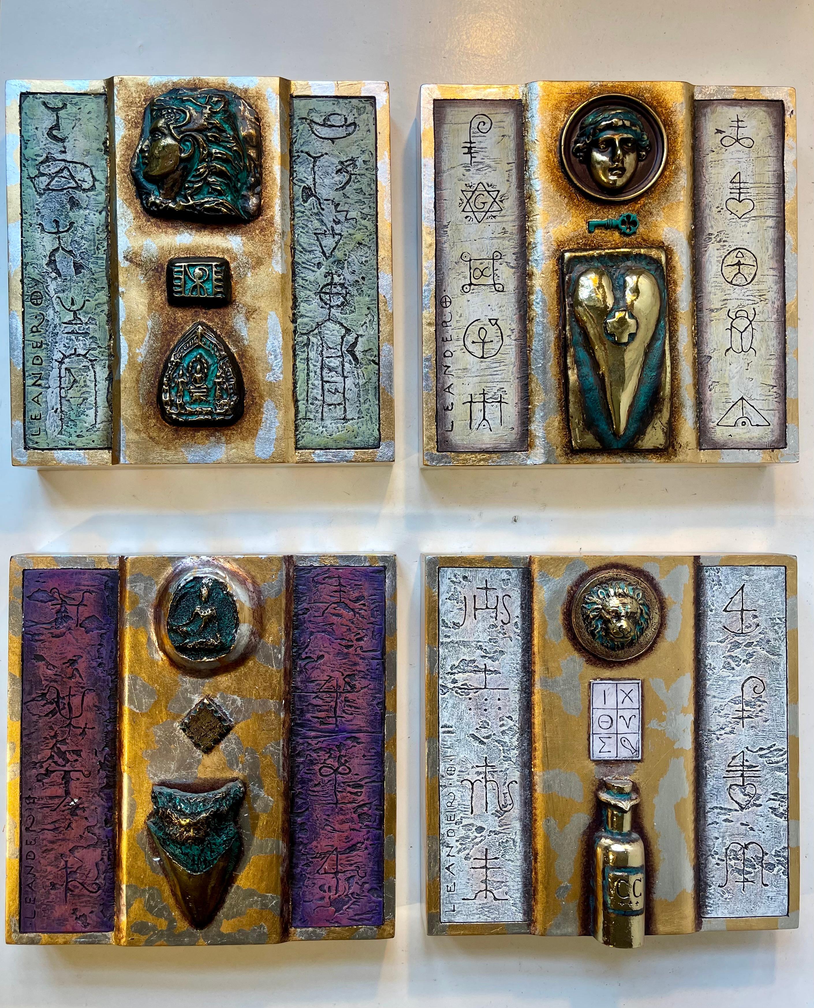 Danish Modern Eclectic Icons in Ceramic & Bronze, Wall Hung, Set of 4