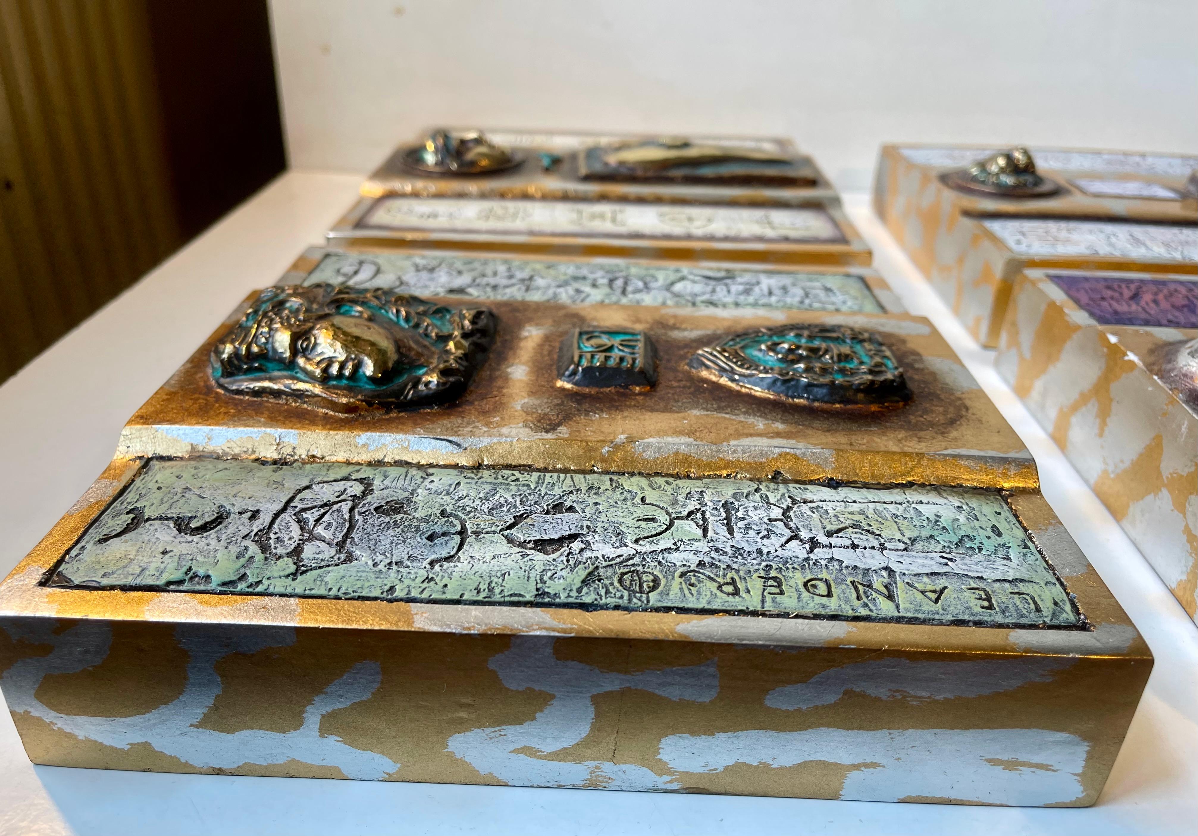 Modern Eclectic Icons in Ceramic & Bronze, Wall Hung, Set of 4 In Good Condition In Esbjerg, DK