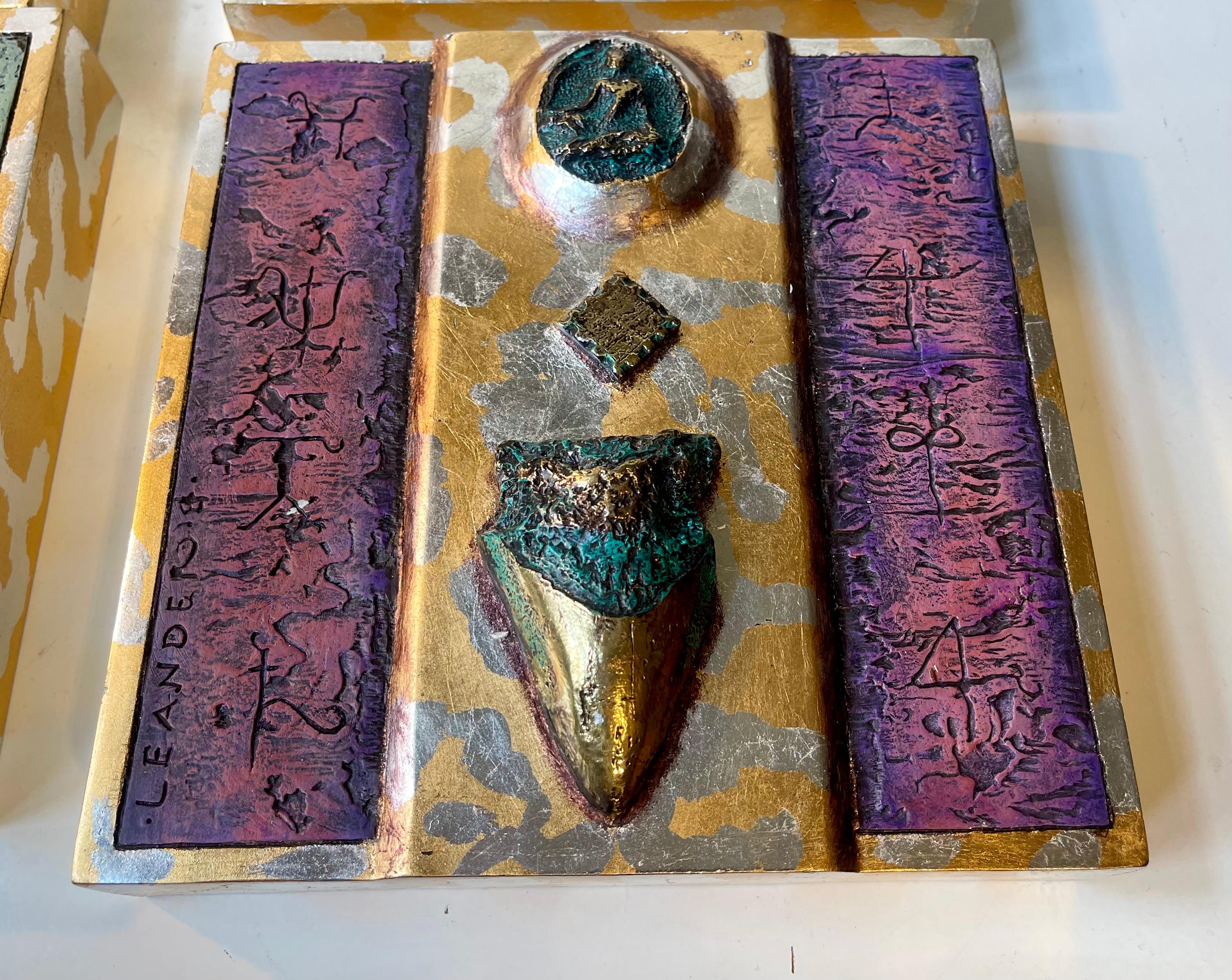 Contemporary Modern Eclectic Icons in Ceramic & Bronze, Wall Hung, Set of 4
