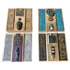 Modern Eclectic Icons in Ceramic & Bronze, Wall Hung, Set of 4