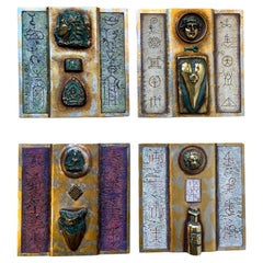 Icone moderne ed eclettiche in ceramica e bronzo, appese a parete, set di 4 pezzi