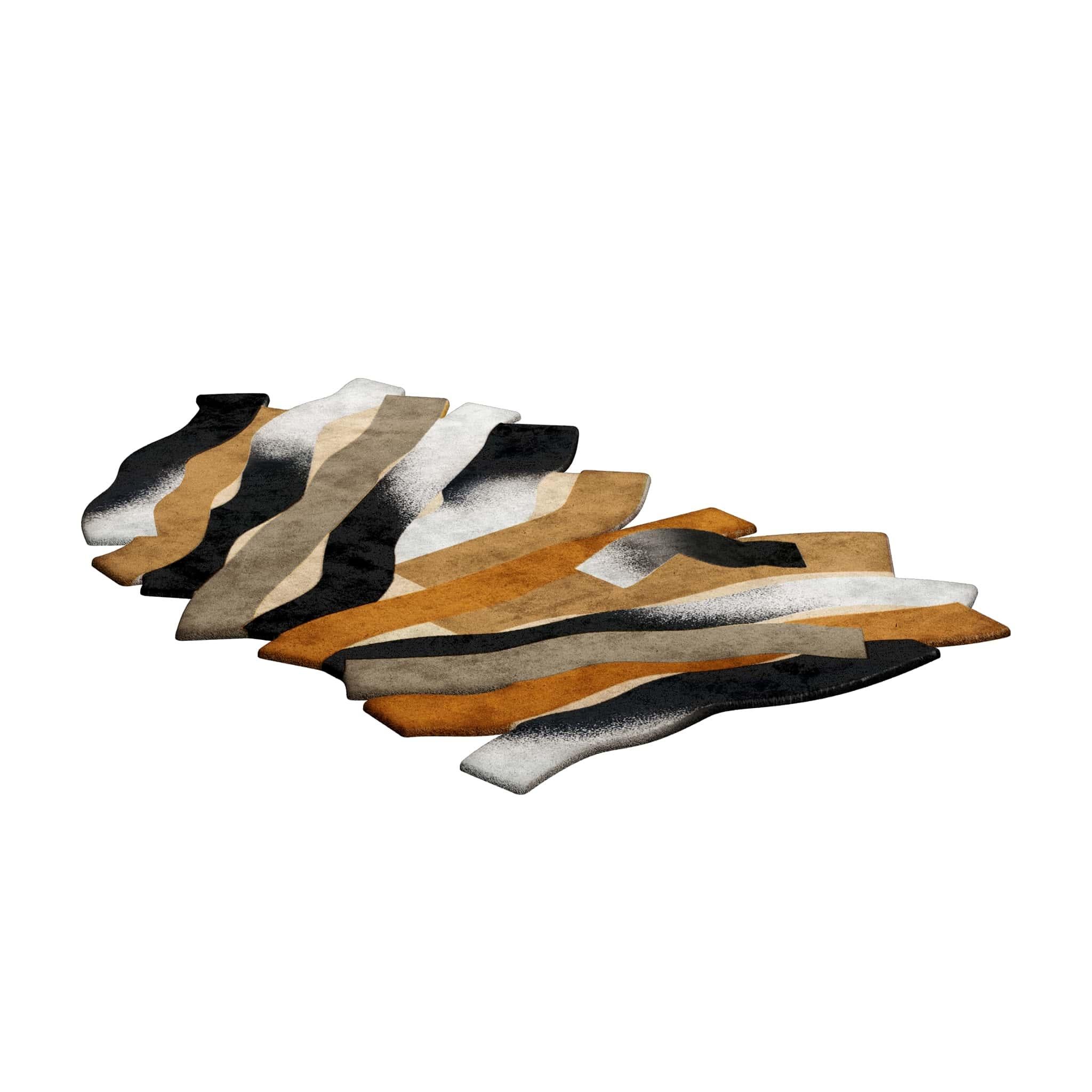 TAPIS Shaped #007 ist ein eklektischer Teppich, der das Flair der Mitte des Jahrhunderts mit dem Stil der Postmoderne verbindet. Dieser Teppich ist handgetuftet und besteht aus 100% botanischer Seide mit einer Dicke von 16 mm. Erhältlich in den