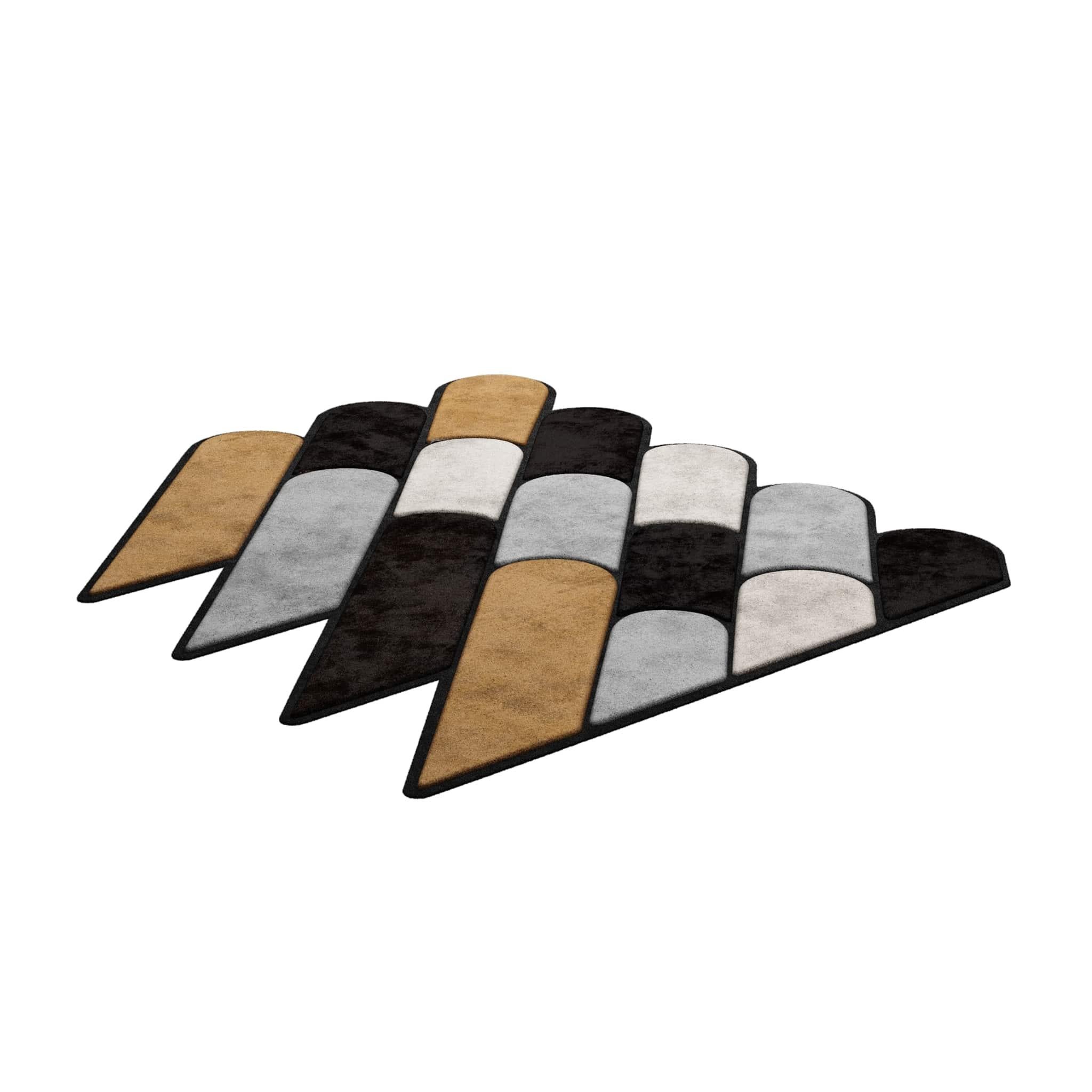 TAPIS Shaped #009 ist ein eklektischer Teppich, der das Flair der Mitte des Jahrhunderts mit dem Stil der Postmoderne verbindet. Dieser Teppich ist handgetuftet und besteht aus 100% botanischer Seide mit einer Dicke von 16 mm. Erhältlich in den