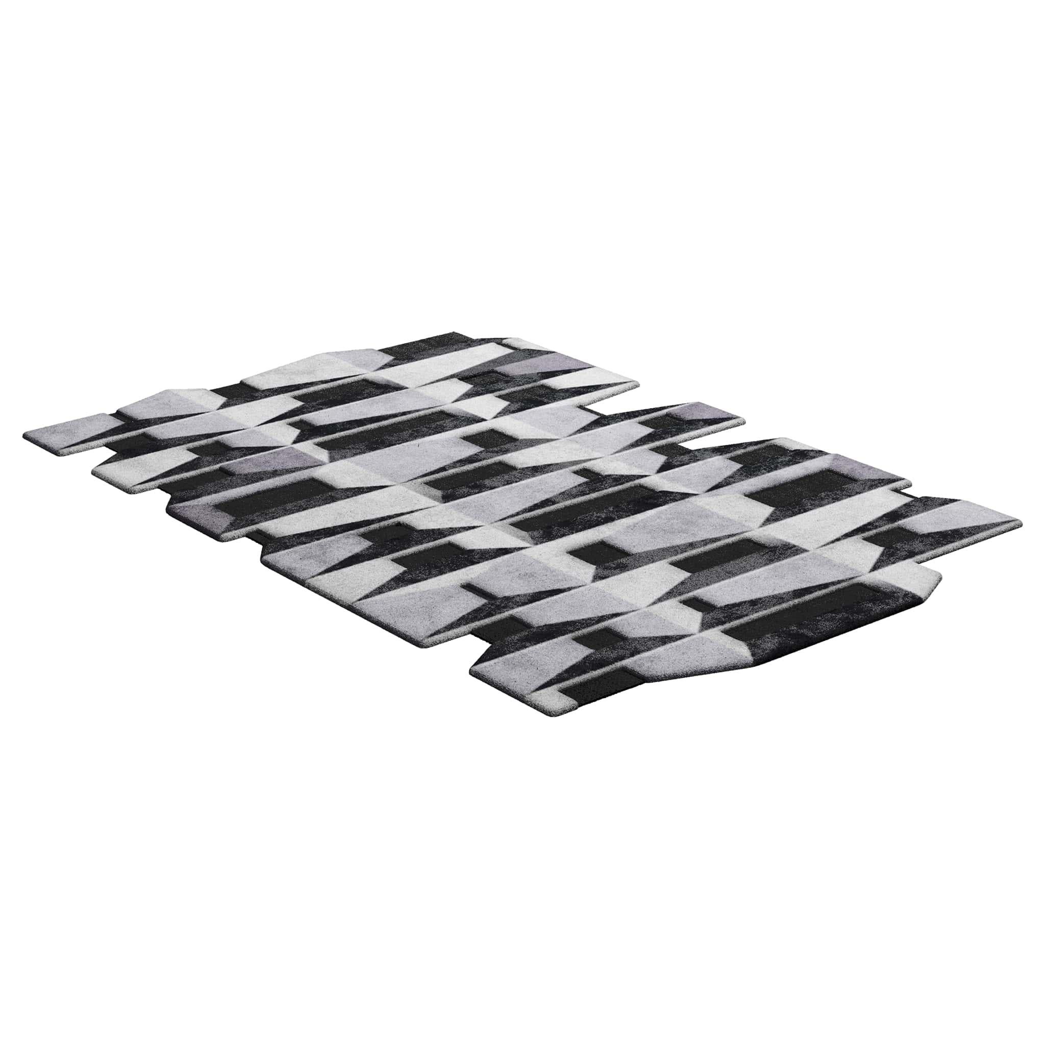 TAPIS Shaped #011 ist ein eklektischer Teppich, der das Flair der Mitte des Jahrhunderts mit dem Stil der Postmoderne verbindet. Dieser Teppich ist handgetuftet und besteht aus 100% botanischer Seide mit einer Dicke von 16 mm. Erhältlich in den