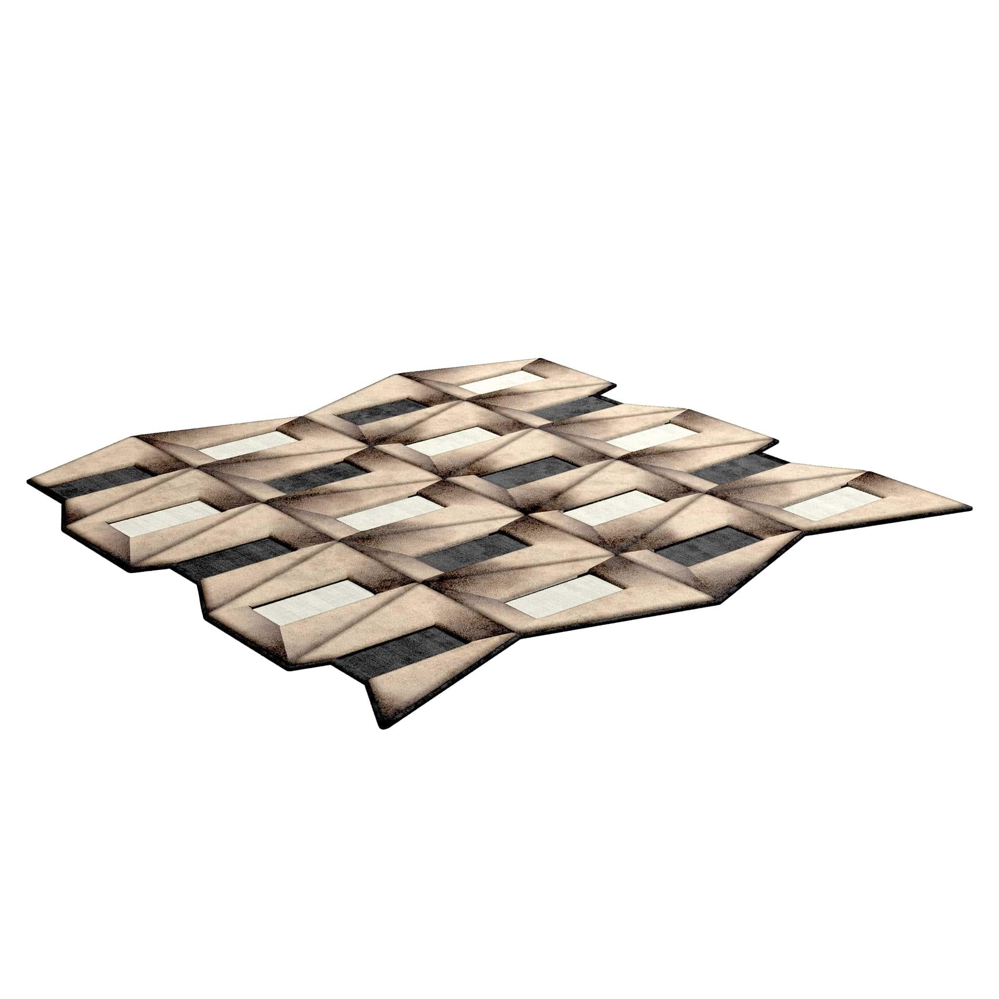 TAPIS Shaped #012 ist ein eklektischer Teppich, der das Flair der Mitte des Jahrhunderts mit dem Stil der Postmoderne verbindet. Dieser Teppich ist handgetuftet und besteht aus 100% botanischer Seide mit einer Dicke von 16 mm. Erhältlich in den