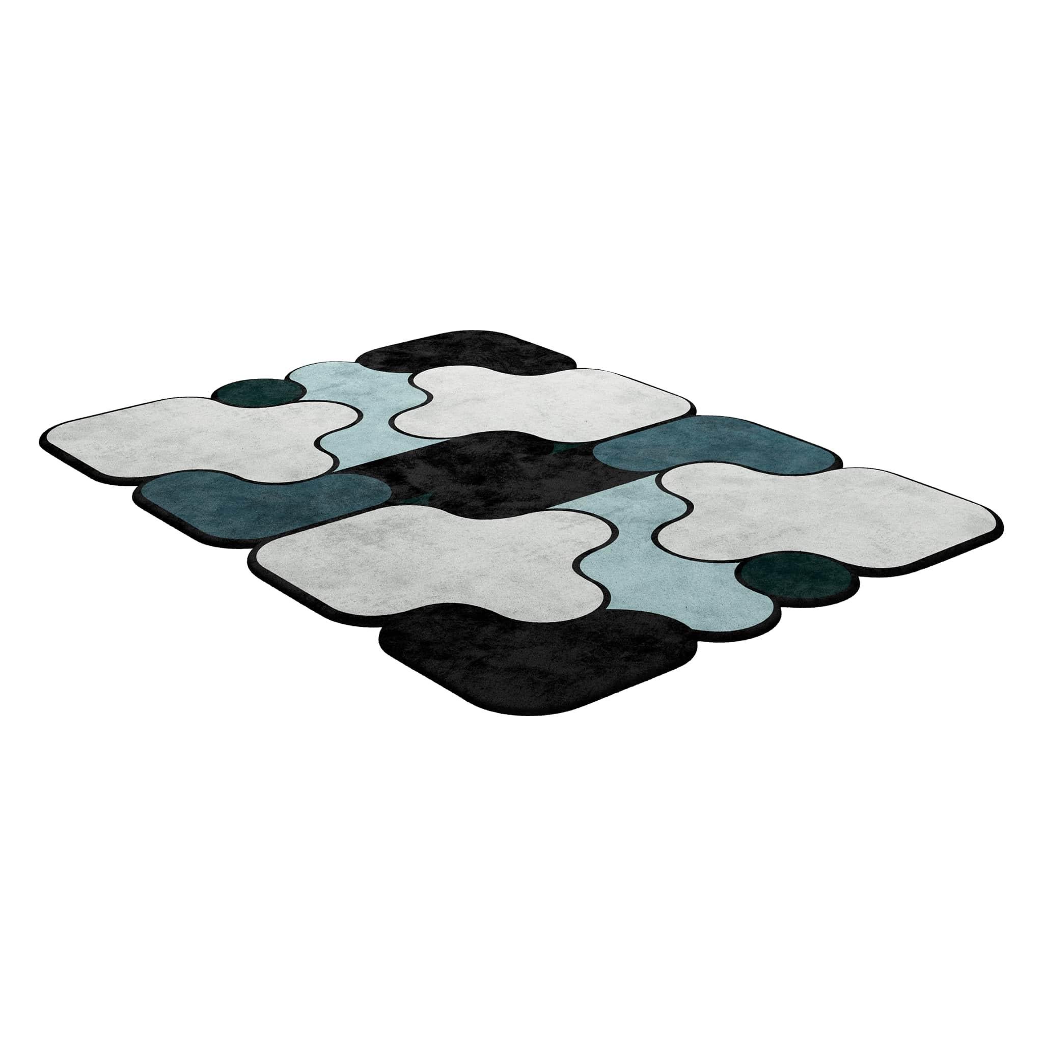 TAPIS Shaped #028 ist ein eklektischer Teppich, der das Flair der Mitte des Jahrhunderts mit dem Stil der Postmoderne verbindet. Dieser Teppich ist handgetuftet und besteht aus 100% botanischer Seide mit einer Dicke von 16 mm. Erhältlich in den