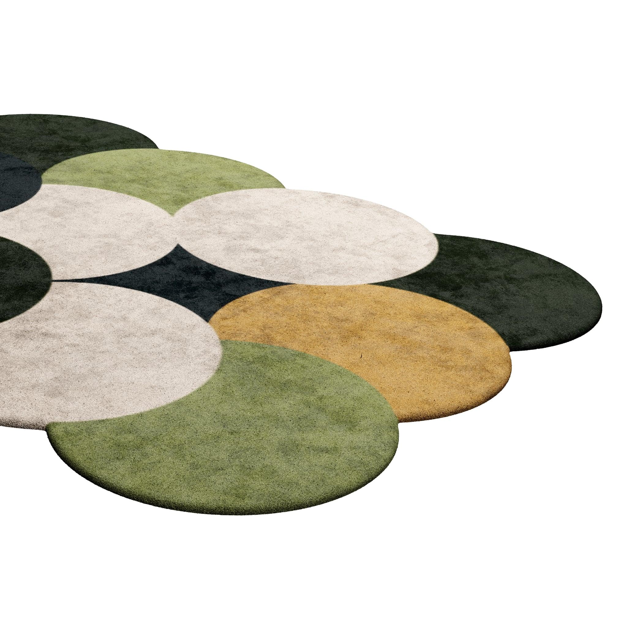Moderner rechteckiger handgetufteter kreisförmig gemusterter Teppich Grün & Gelb (Handgefertigt) im Angebot