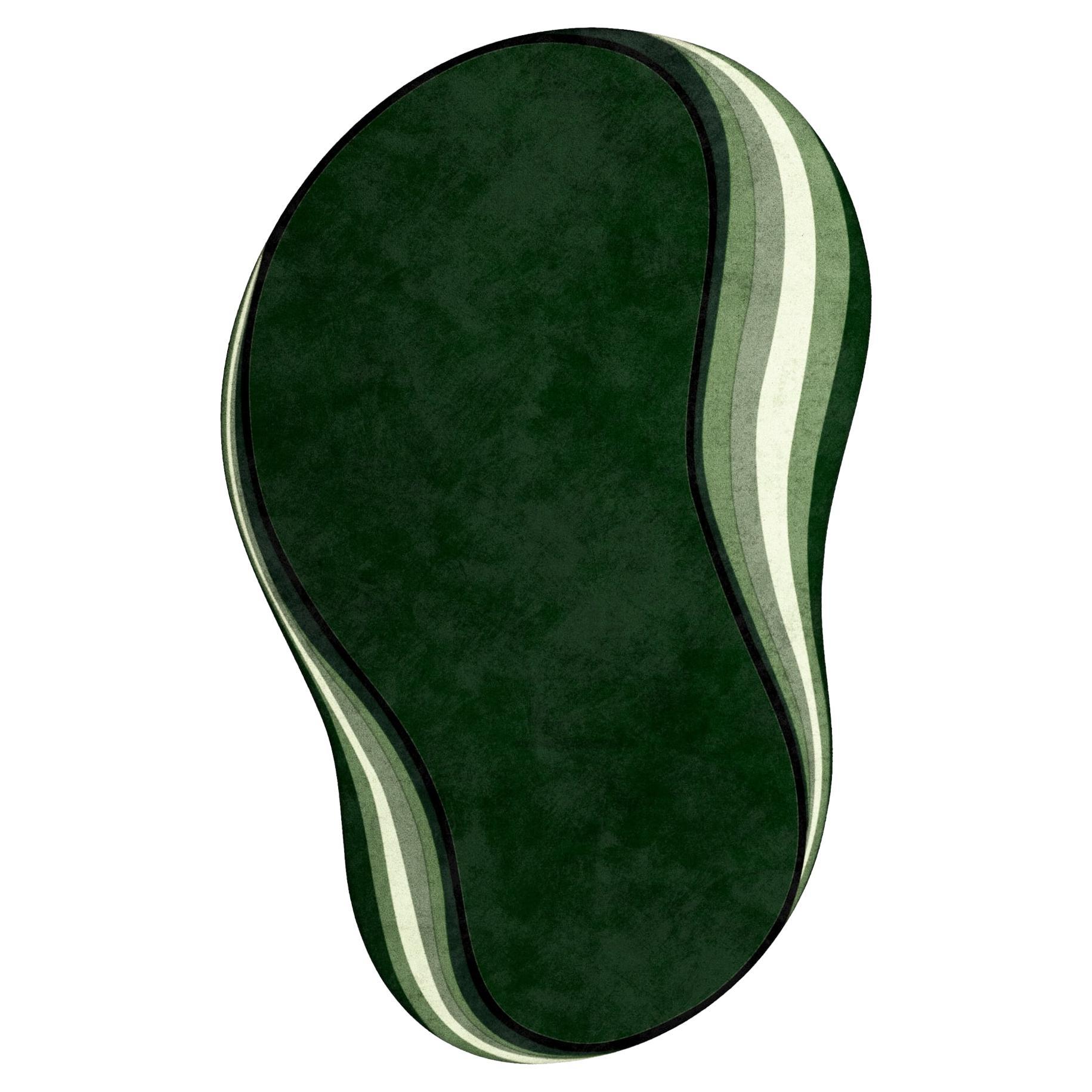 Modern Eclectic Style Green Oval Shape Rug Hand-Tufted 