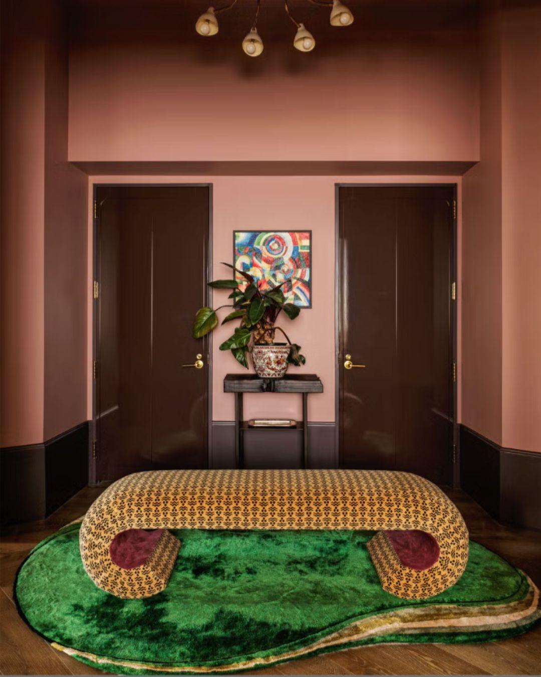 Hand-Crafted Modern Eclectic Style Green Oval Shape Rug Hand-Tufted For Sale