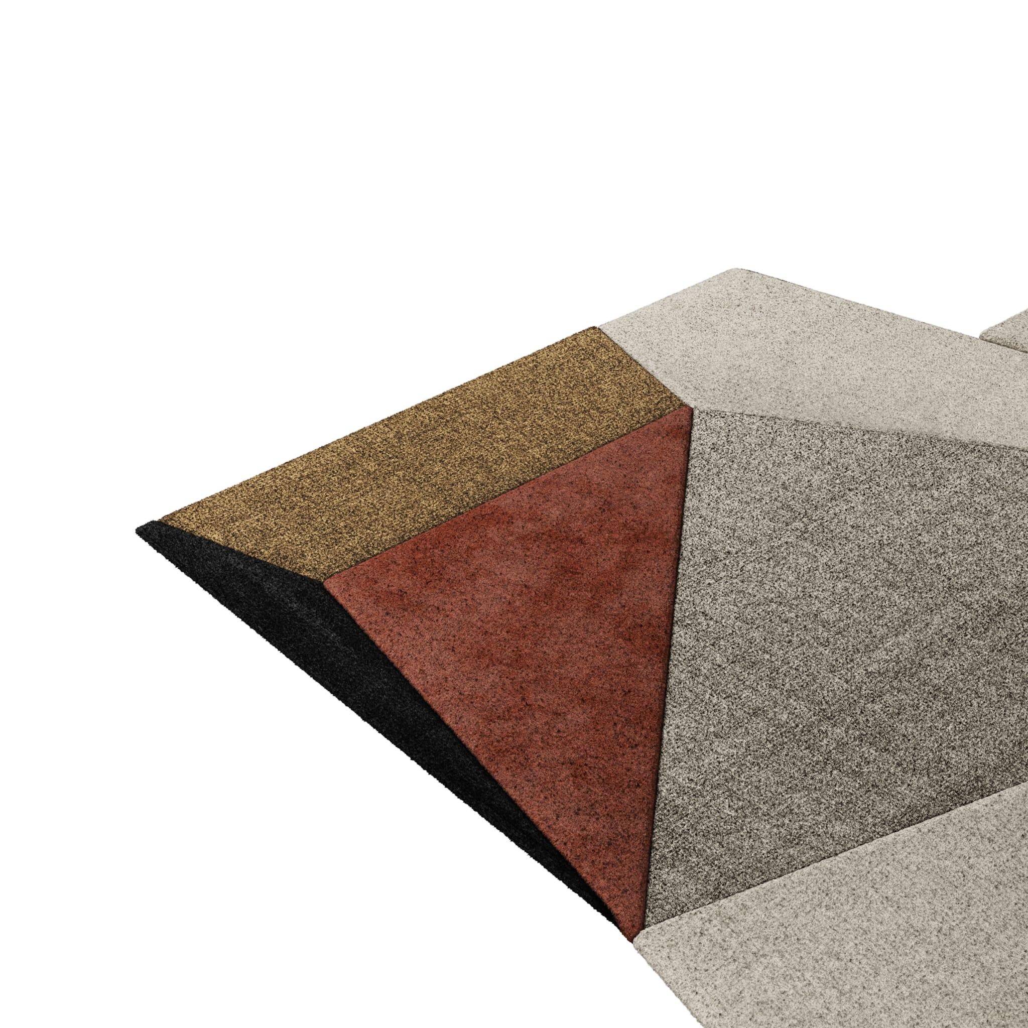 Tapis Retro #001 is a retro rug with an irregular shape and neutral colors. Inspired by architectural lines, this recto rug makes a statement in any living space. 

Using a 3D-tufted technique that combines cut and loop pile, the retro rug with