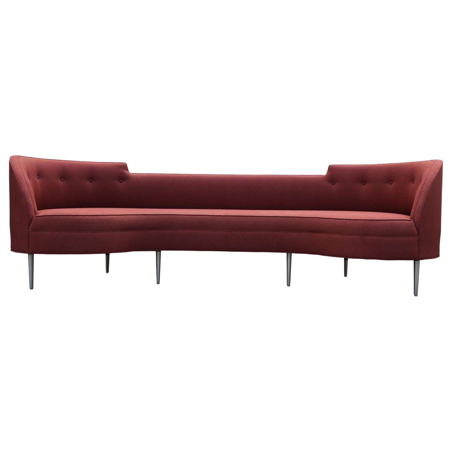 Modern curved Edward Wormley for Dunbar Red Oasis sofa
Knoll fabric is in great shape
Aluminum silver legs
Made circa 1990.
  