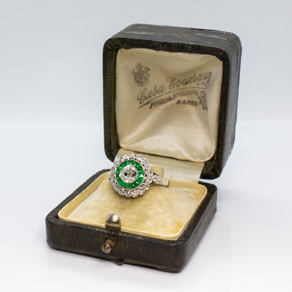 Modern Edwardian Style 18 Karat Gold Diamond and Emerald Ring 1