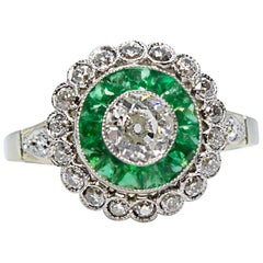 Modern Edwardian Style 18 Karat Gold Diamond and Emerald Ring