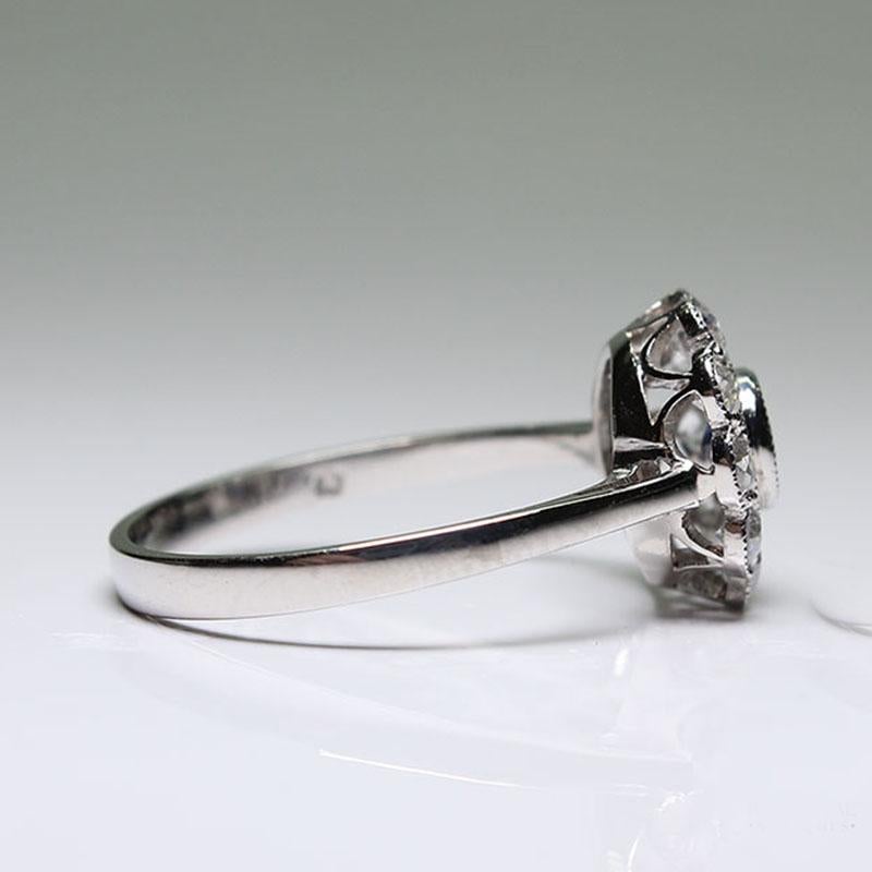 Old Mine Cut Modern Edwardian Style Platinum Diamond and Sapphire Ring