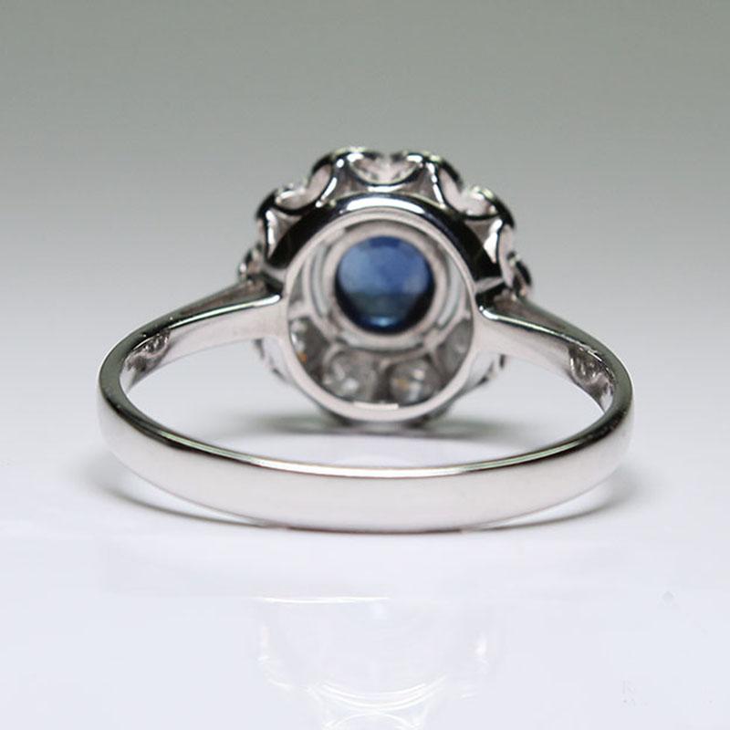 Modern Edwardian Style Platinum Diamond and Sapphire Ring In New Condition In Miami, FL