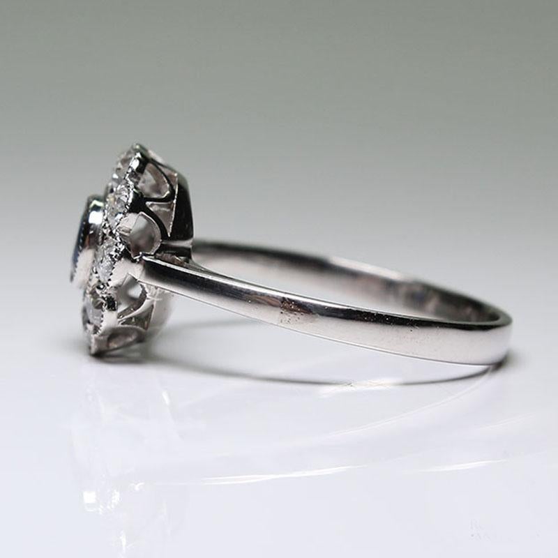 Women's or Men's Modern Edwardian Style Platinum Diamond and Sapphire Ring