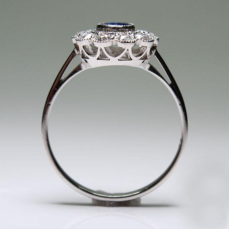 Modern Edwardian Style Platinum Diamond and Sapphire Ring 2