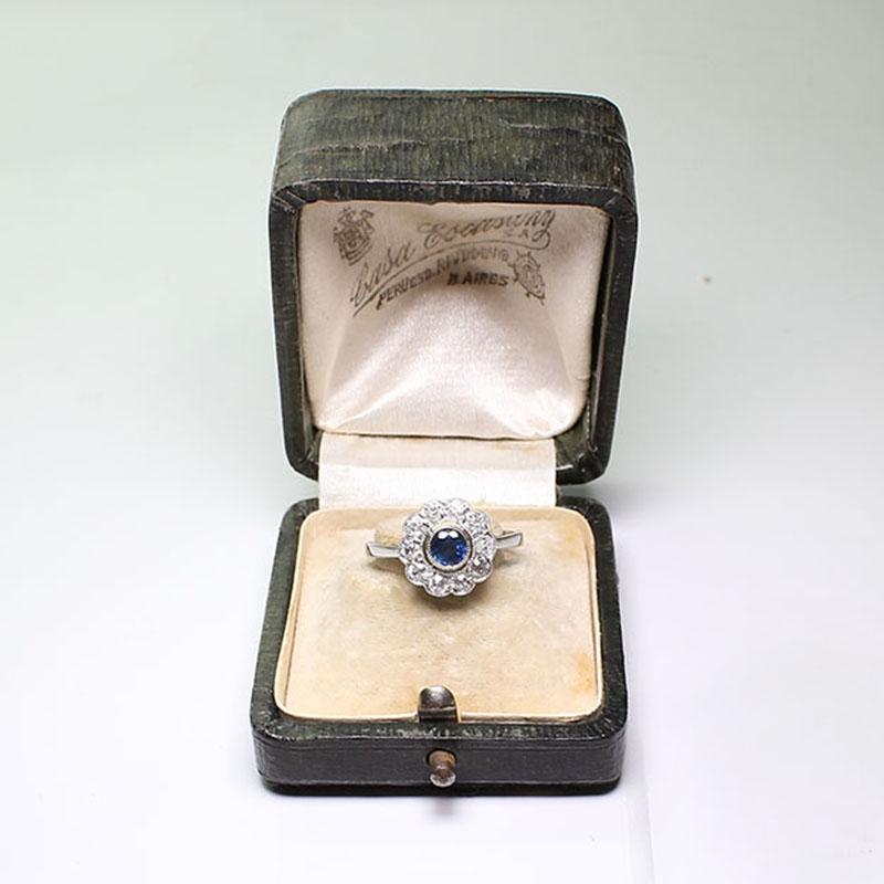 Modern Edwardian Style Platinum Diamond and Sapphire Ring 4