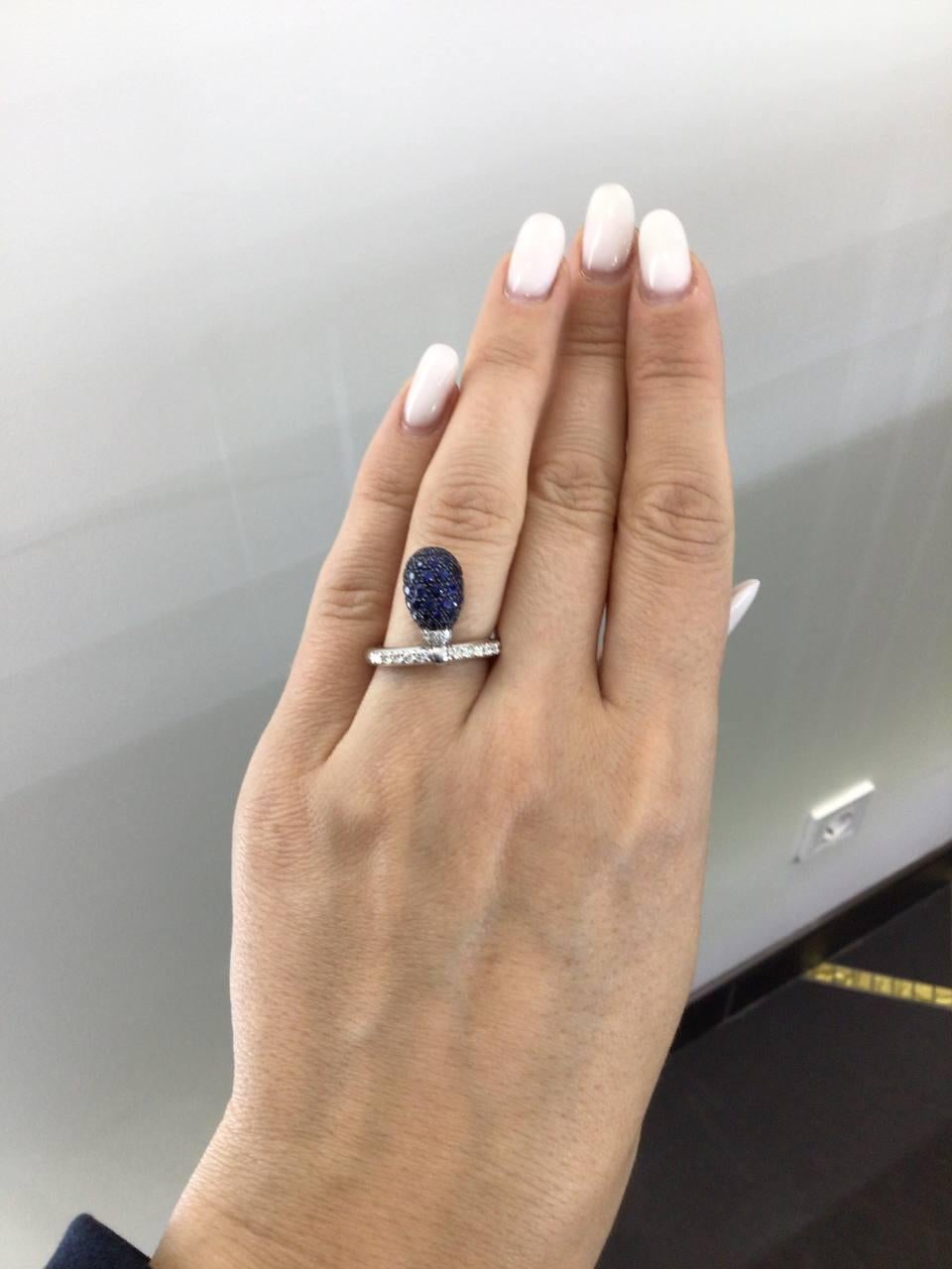Antique Cushion Cut Modern Egg Sapphire Diamond White Gold Ring for Her For Sale