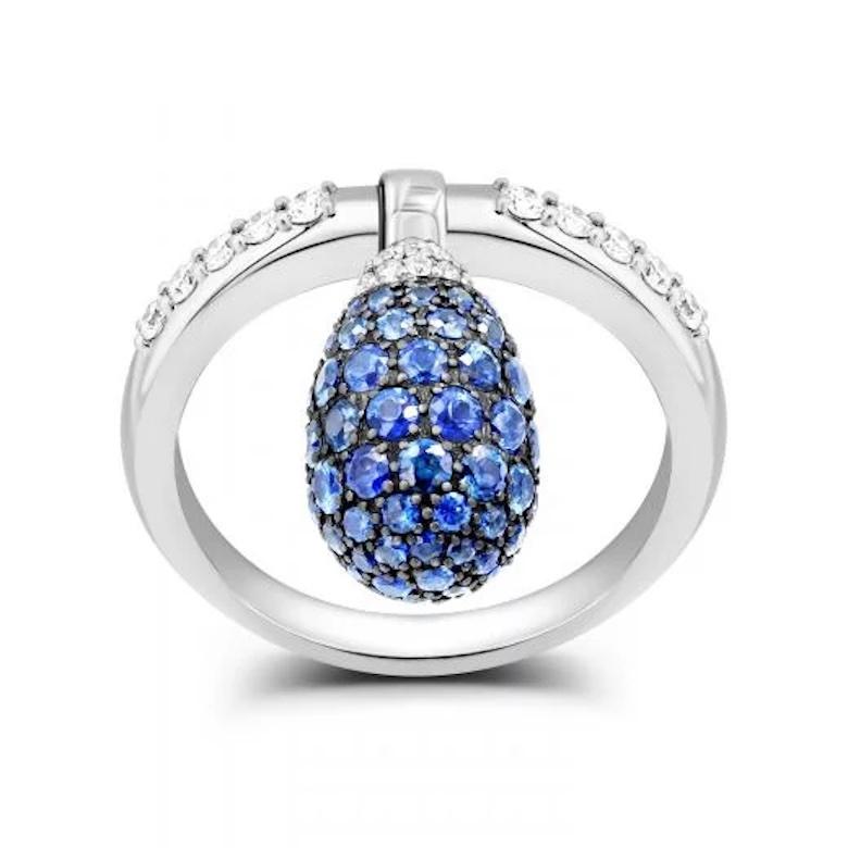 Women's Modern Egg Sapphire Diamond White Gold Ring for Her For Sale