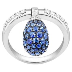 Moderner Ring aus Weißgold mit Eiersaphir und Diamant für sie