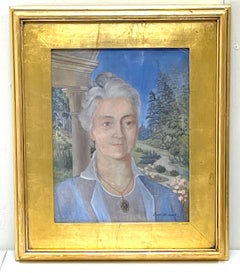 Portrait moderne d'une dame dans un paysage à la tempera à l'œuf par Louis Wolchonok