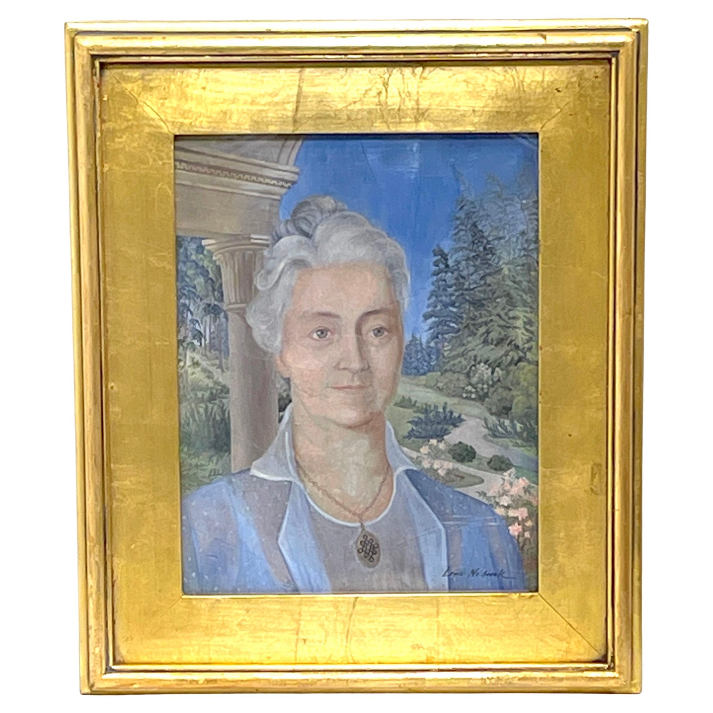 Modern Egg Tempera Portrait of a Lady in Landscape by Louis Wolchonok For Sale