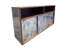 Modern Églomisé Blue Silver Glass Sliding Door Buffet by Ercole Home
