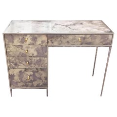 Modern Eglomise Glass Pink Dust Vanity with Forged Metal Legs by Ercole Home