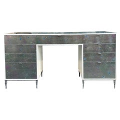Modern Eglomise Lily Pond Glass Vanity and Forged Metal Legs by Ercole Home