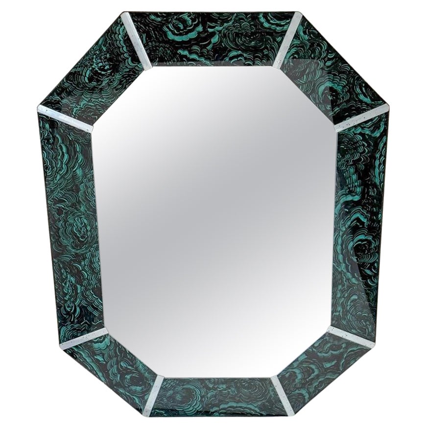 Modern Églomise Malachite Octagonal Mirror