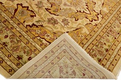 Modern Egyptian Handmade Floral Yellow and Beige Wool Rug