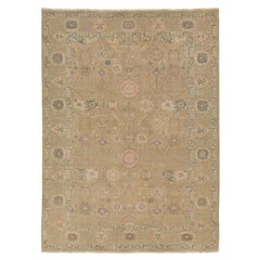 Modern Egyptian Oushak Wool Rug Handmade In Tan With Floral Motifs