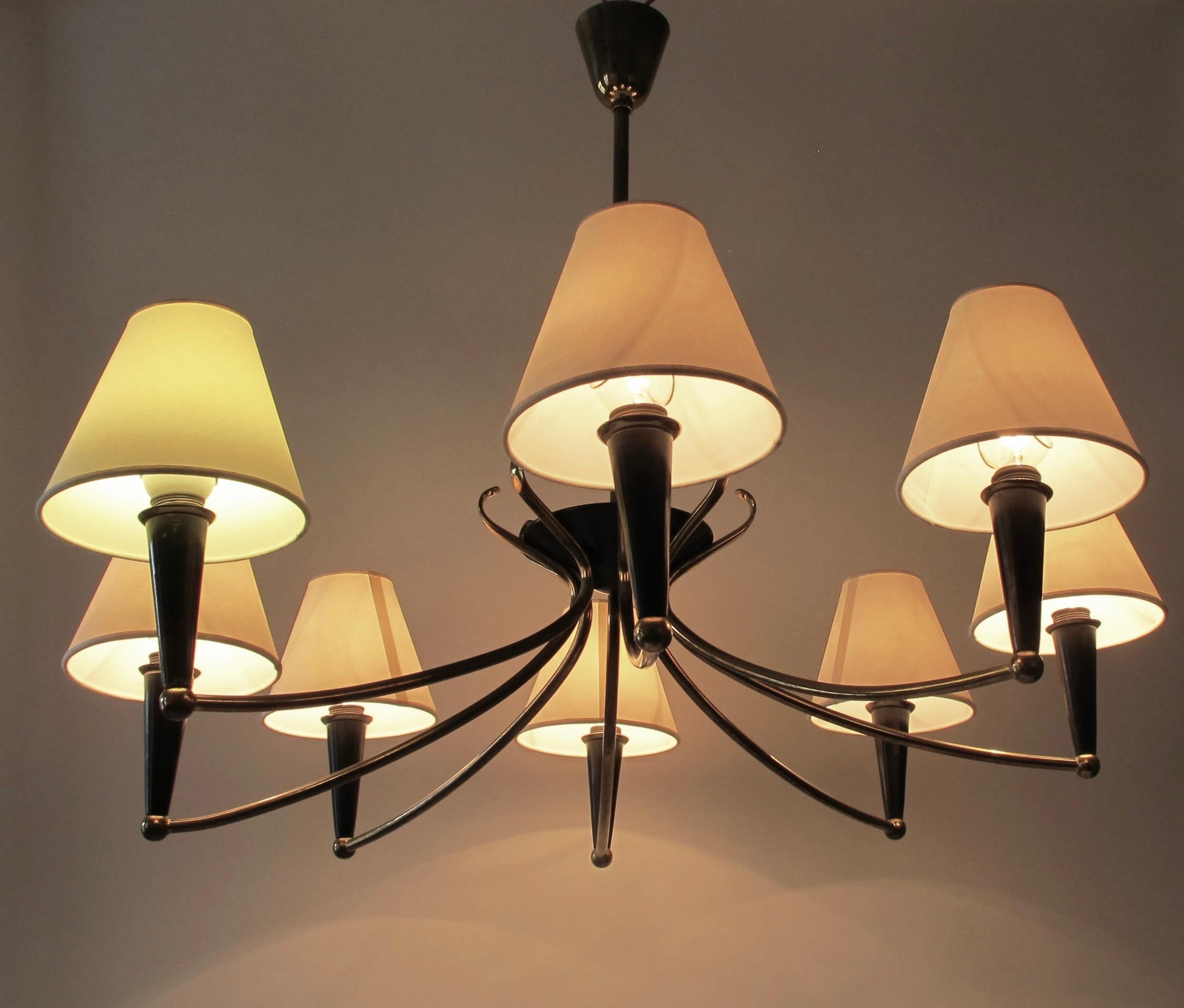 Modern Eight Arm Chandelier from Austria with Parchment Shades, 1950's For Sale 4