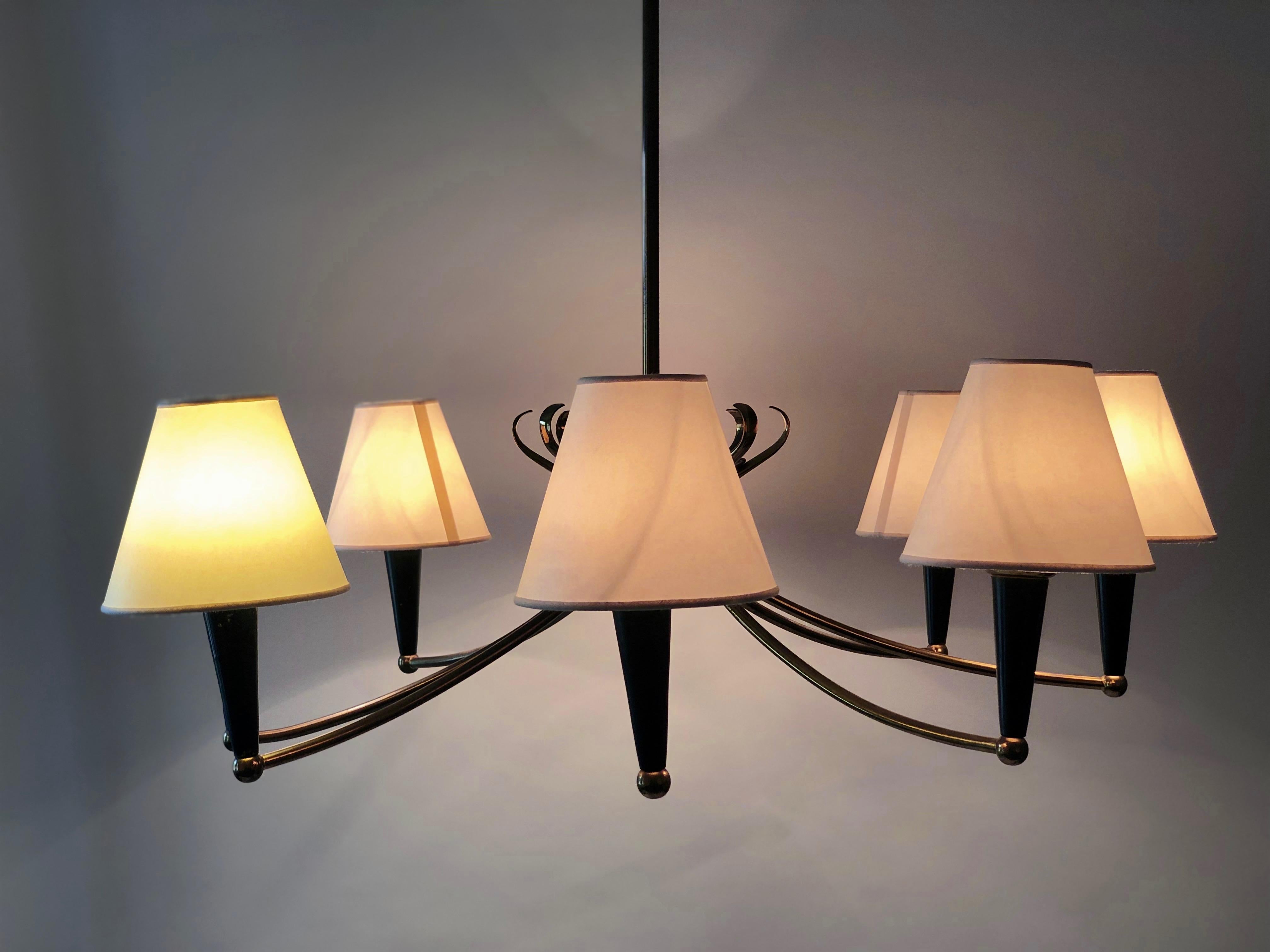 Modern Eight Arm Chandelier from Austria with Parchment Shades, 1950's For Sale 1