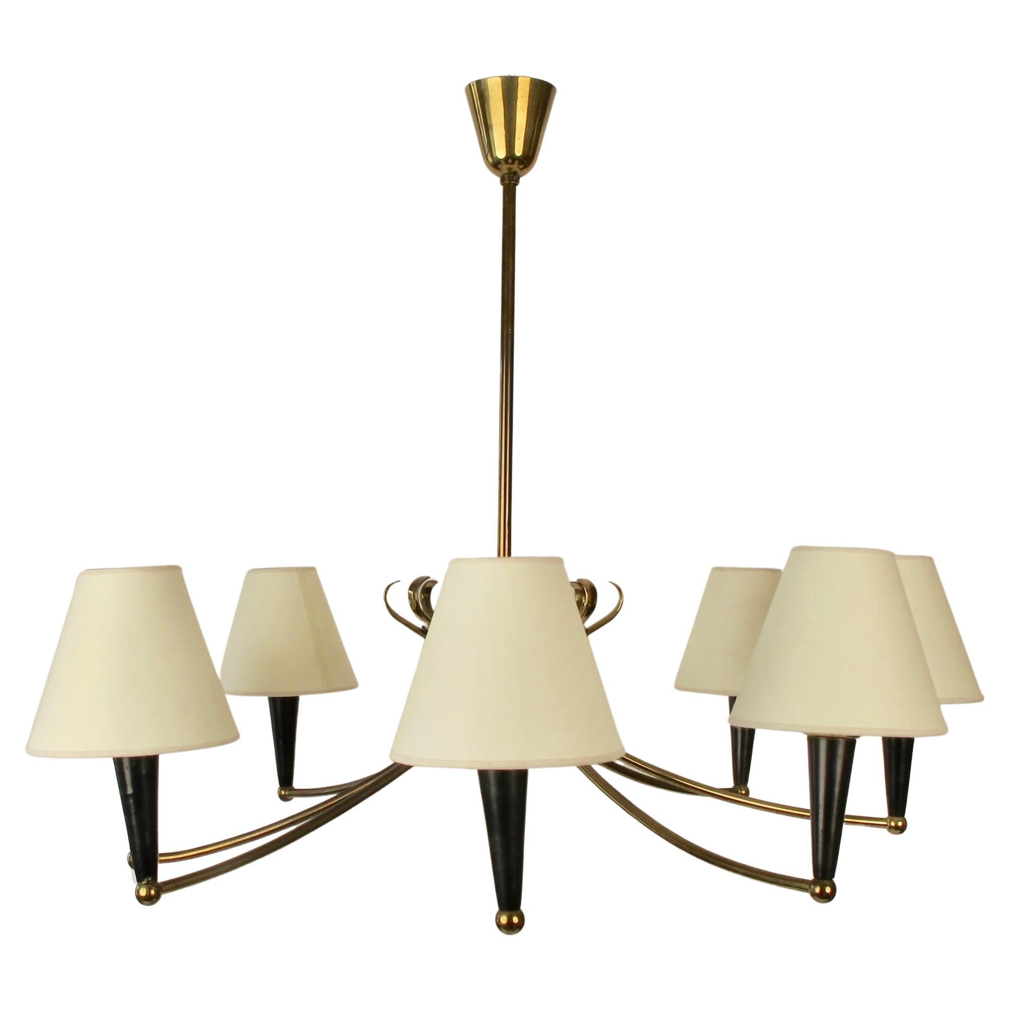 Modern Eight Arm Chandelier from Austria with Parchment Shades, 1950's For Sale