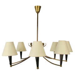 Vintage Modern Eight Arm Chandelier from Austria with Parchment Shades, 1950's