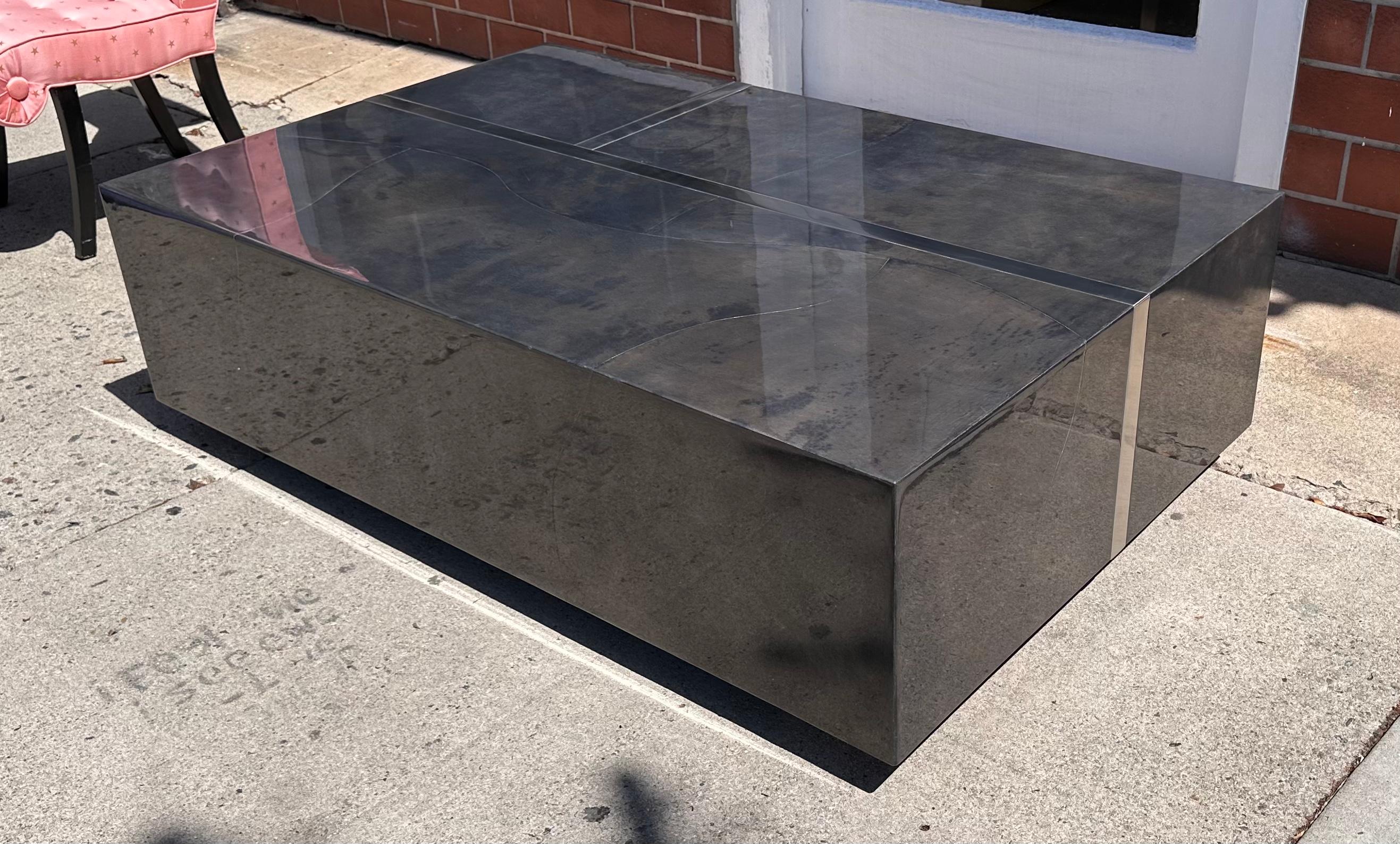 Modern Ej Victor Rivoli Goatskin & Metal Designer Cocktail Coffee Table In Good Condition In LOS ANGELES, CA