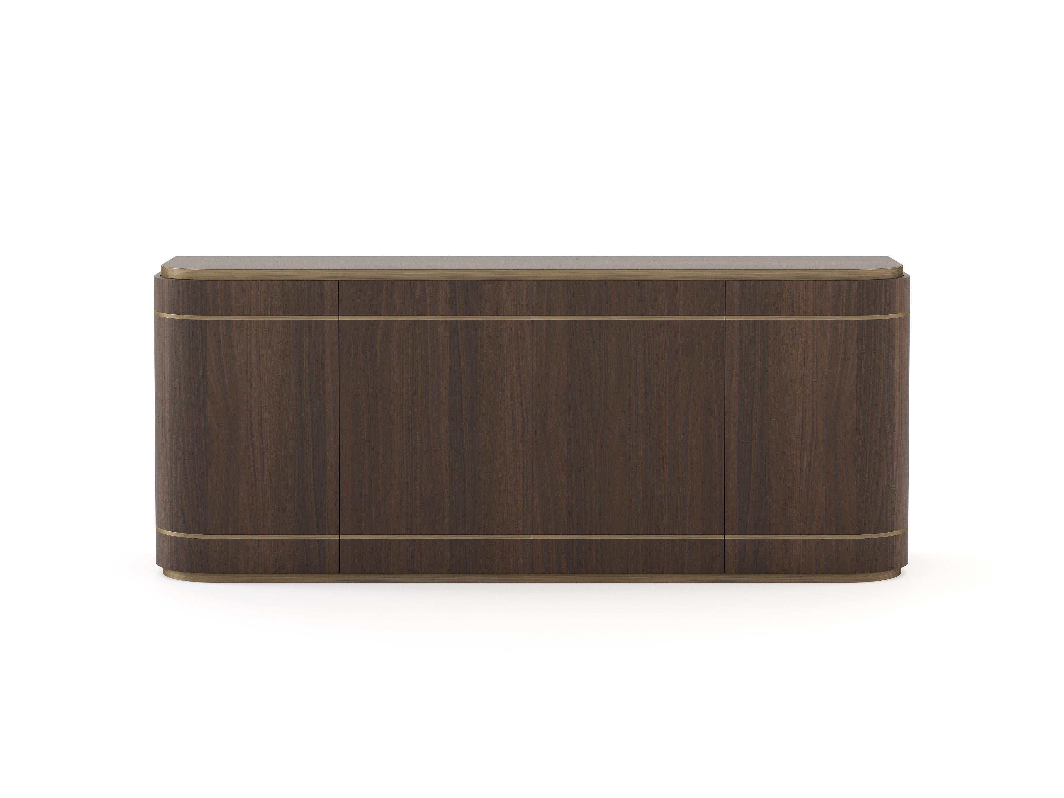 Portuguese Modern Elea Sideboard Made With Walnut And Brass, Handmade by Stylish Club For Sale