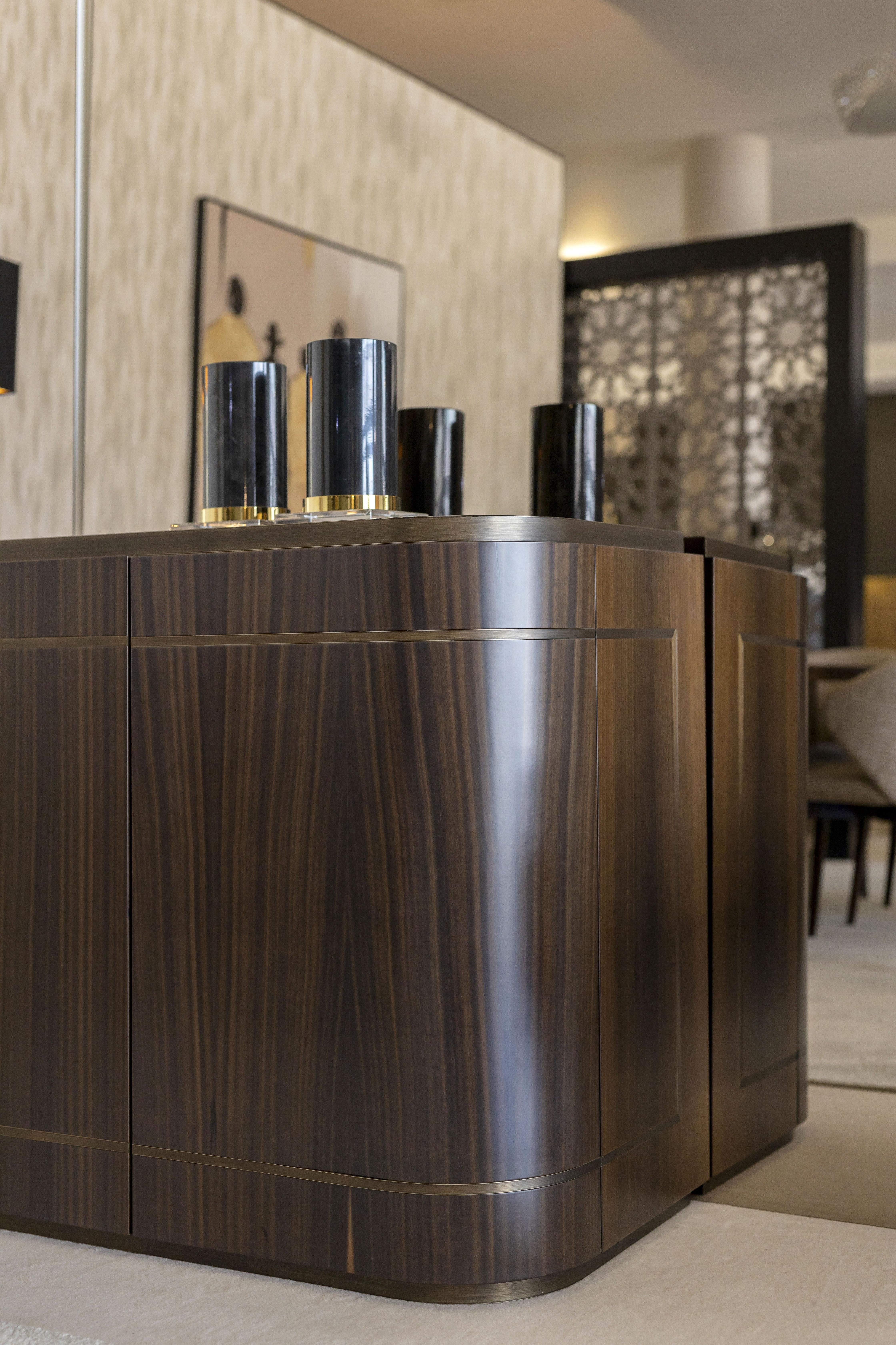Contemporary Modern Elea Sideboard Made With Walnut And Brass, Handmade by Stylish Club For Sale