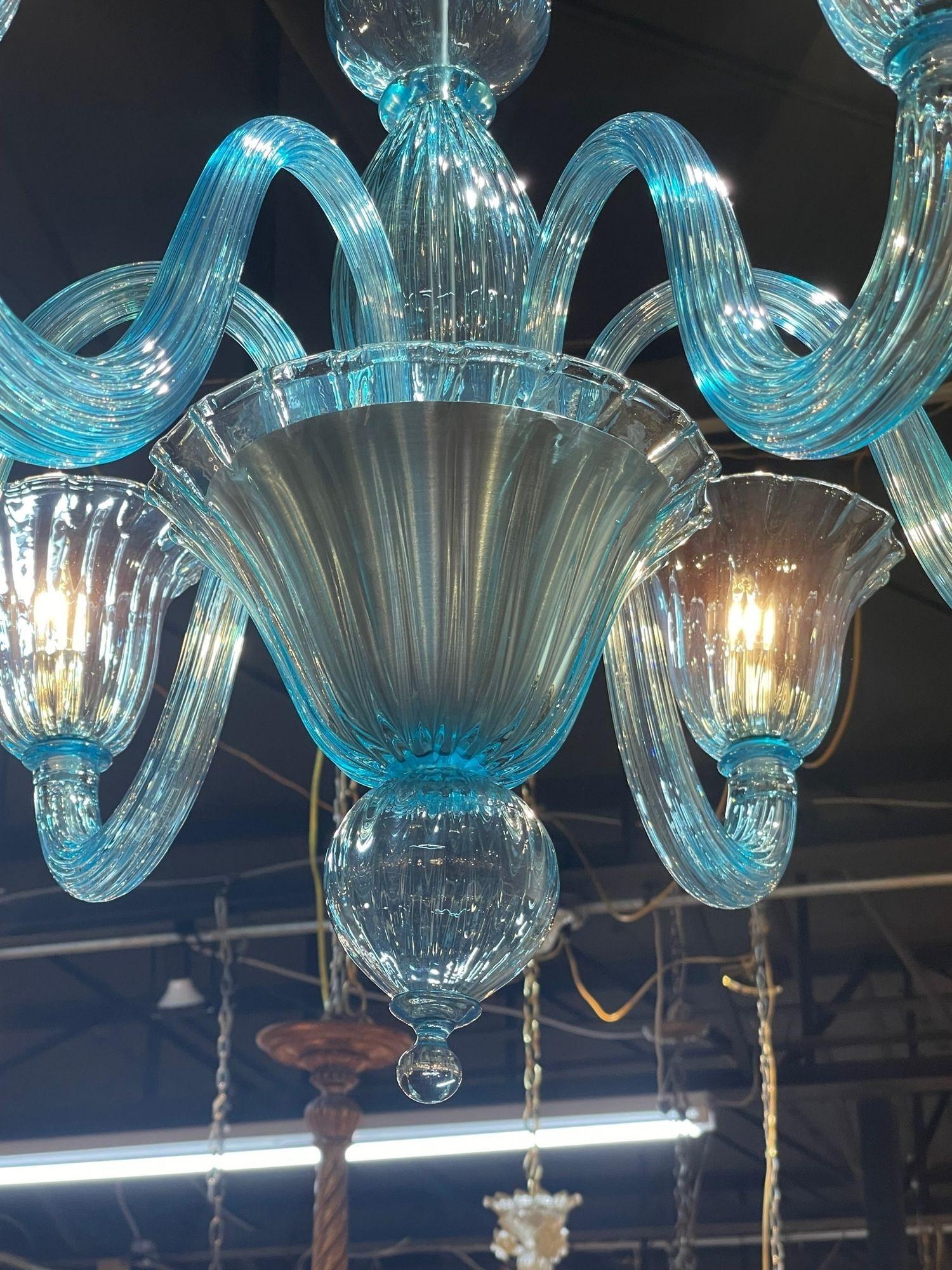 Italian Modern Electric Blue Murano Glass Chandelier For Sale