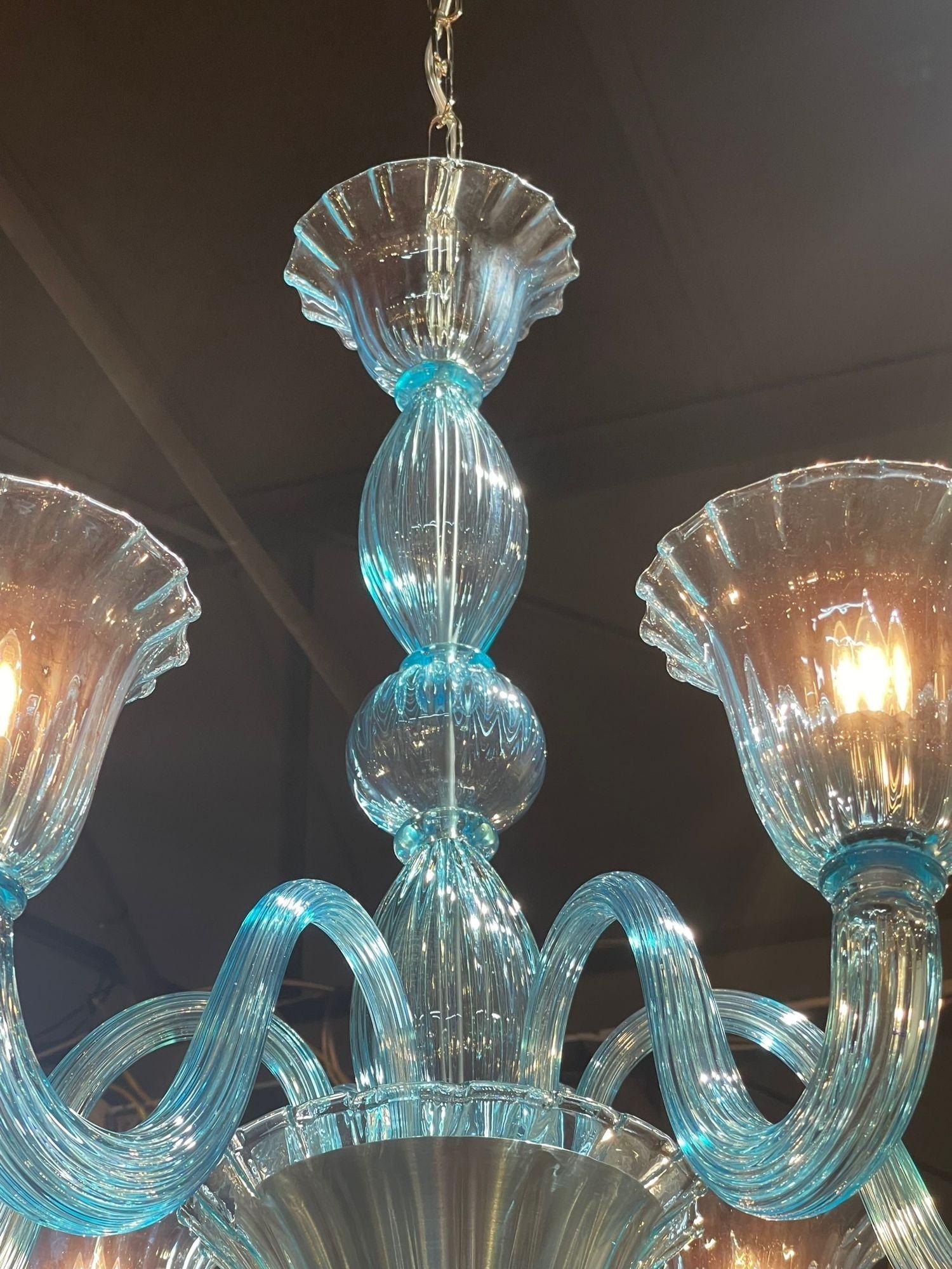 Modern Electric Blue Murano Glass Chandelier In Good Condition For Sale In Dallas, TX