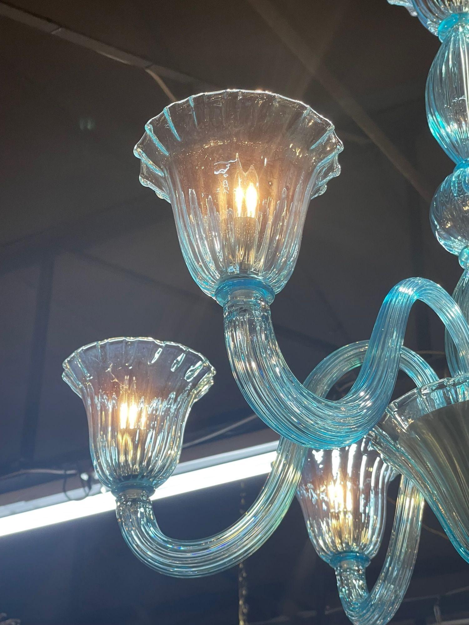 Contemporary Modern Electric Blue Murano Glass Chandelier For Sale