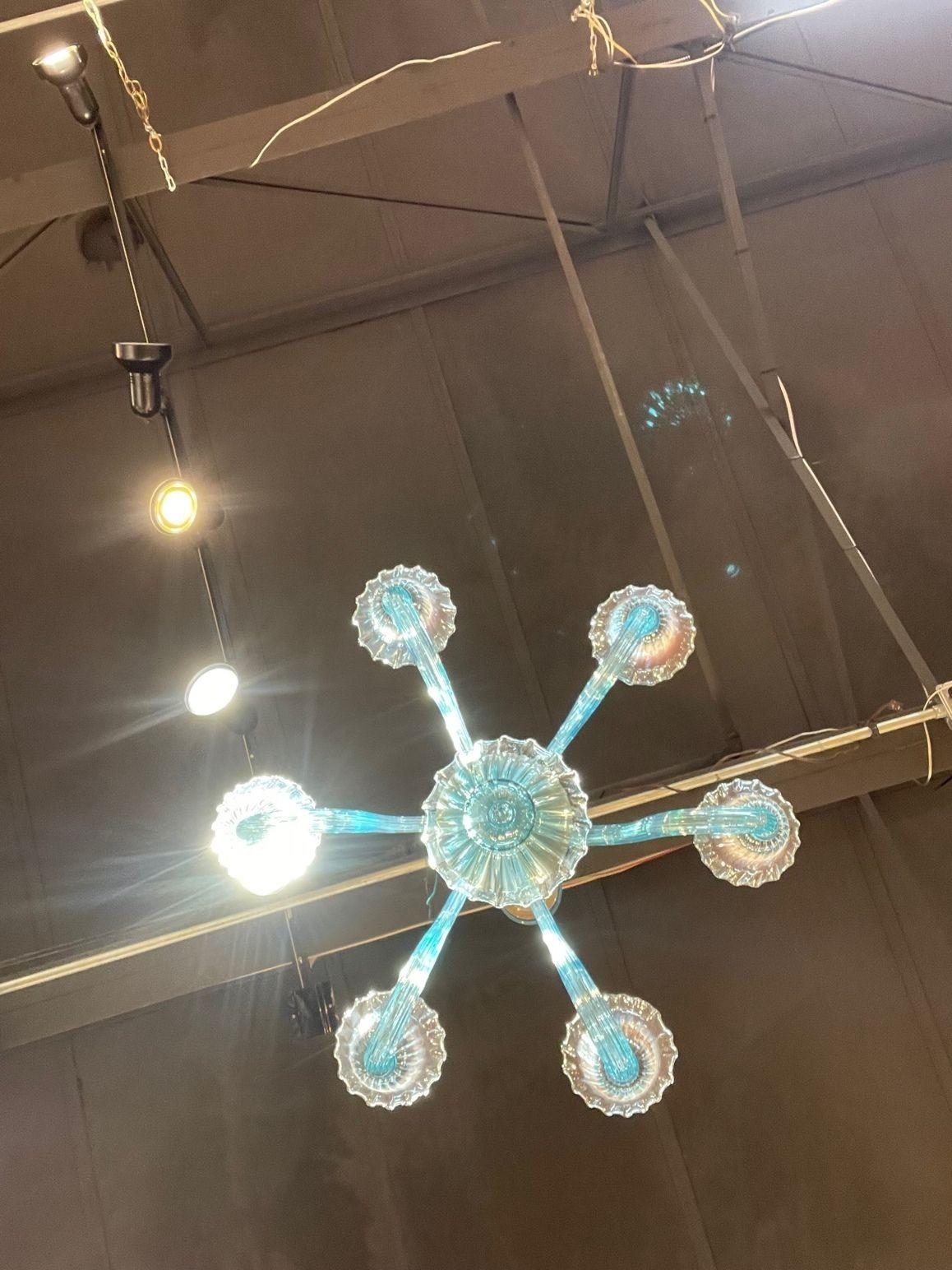Modern Electric Blue Murano Glass Chandelier For Sale 1