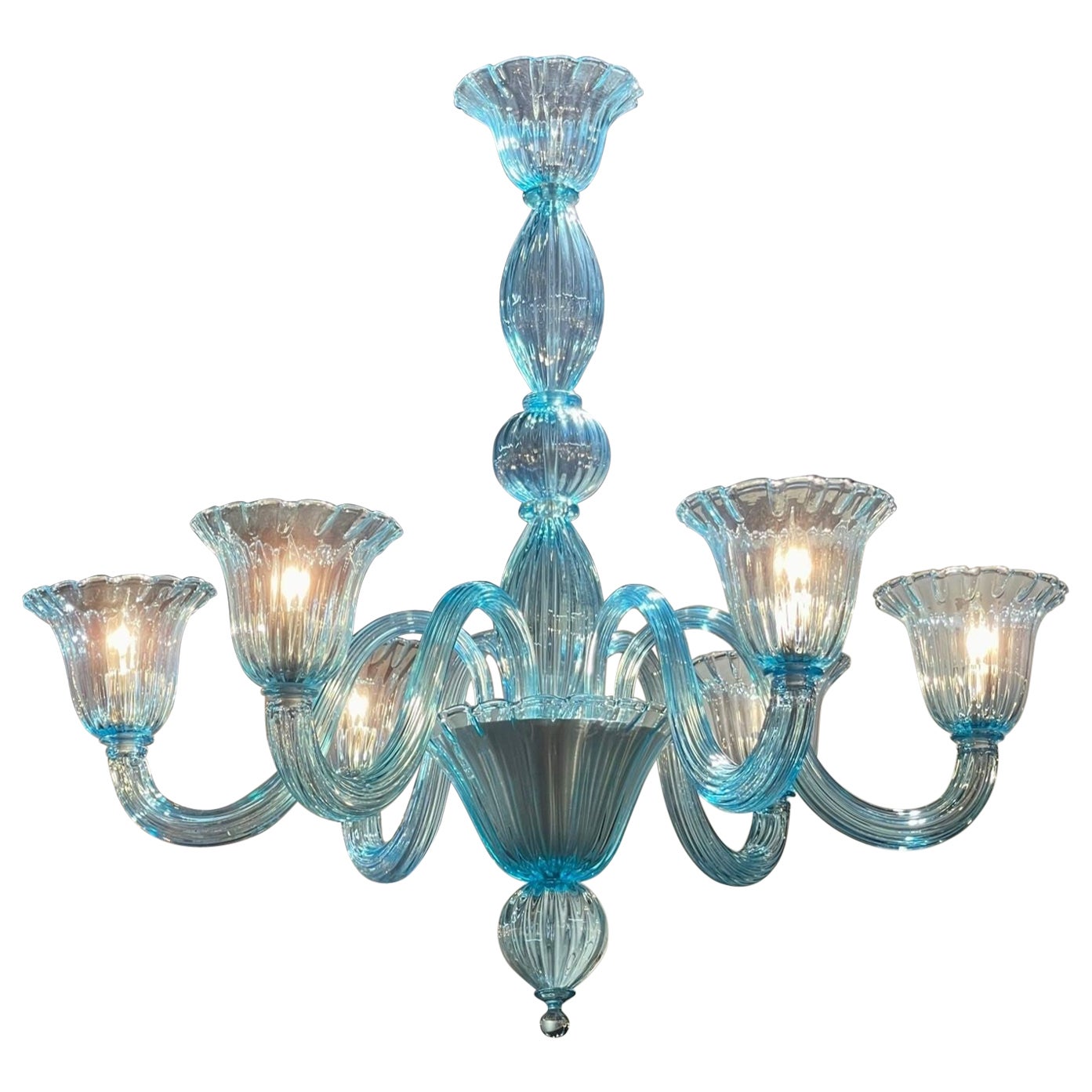 Lampadario moderno in vetro di Murano blu elettrico